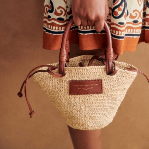 Sezane Justine Mini Basket Bag Natural Raffia - Size TU - Picture 1 of 12